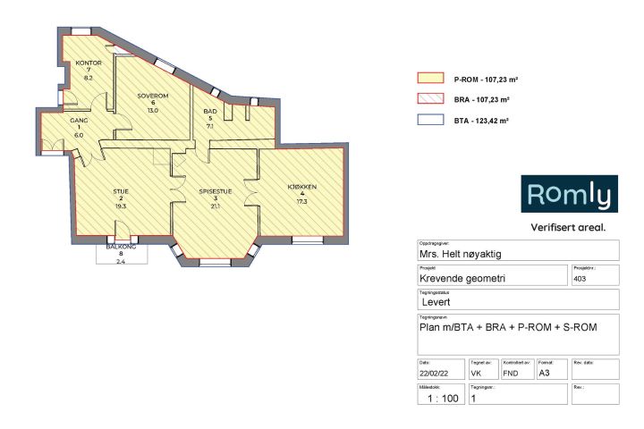 Romly verifisert leilighet med krevende geometri