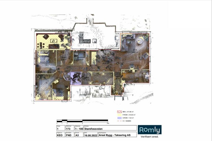 Eksempel plan av leilighet for takstmann BRA + P-ROM + S-ROM